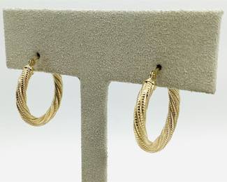 Aurafin 14K Yellow Gold Textured Twisted Rope Hoop Earrings