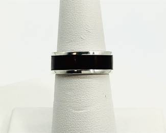 Mexican Silver Band Ring with Brown Inlay