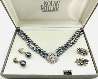 Nolan Miller and Joan Rivers Grey Cultured Pearl Necklace and Earrings