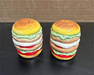 Ceramic Double Hamburger Salt and Pepper Shakers, Pair