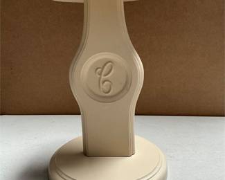 Cream Painted Wood Millinery Hat Stand with Script C Monogram Medallion