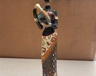 African Mother and Baby Hand-Painted Resin Figurine with Mirror Inlays