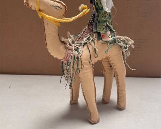 Hand-Stitched Stuffed Leather Camel Figure with Robed Rider