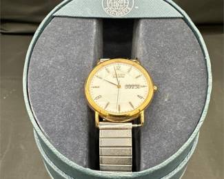 Citizen Eco-Drive E101-S015588 Day-Date Watch, White Dial, Gold-Tone, Box