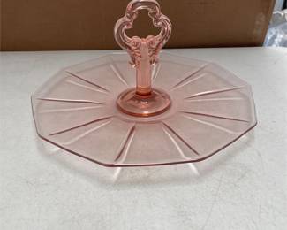 Cambridge Decagon Pink Glass Center-Handle Serving Tray