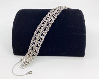 Sterling Silver Woven Link Bracelet with Safety Chain