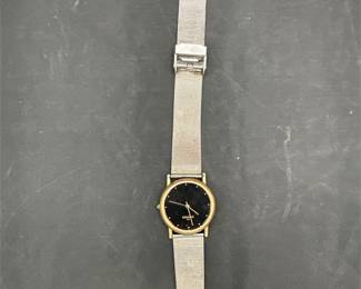 Skagen Denmark Ultra Slim Watch, Black Dial, Gold-Tone Case, Mesh Bracelet