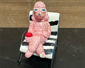 Vandor Pelzman Pink Poodle in Zebra Lounge Chair Salt and Pepper Shakers, 1987