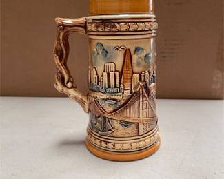 San Francisco Relief Souvenir Stein with Cable Car and Golden Gate Bridge