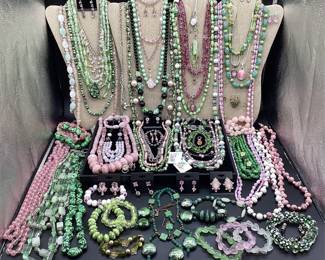 Premier Designs & Weather Vane Pink and Green Bead Jewelry Group