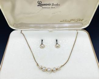 Van Dell 12K Gold-Filled Cultured Pearl Necklace and Screw-Back Earrings