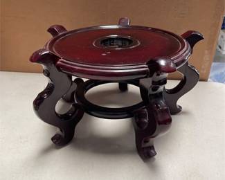 Five-Leg Wooden Fishbowl Display Stand with Scroll Supports