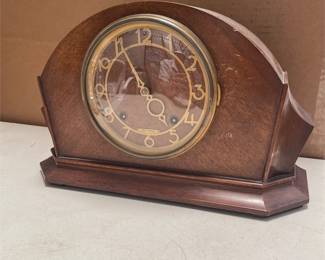 Seth Thomas Art Deco Wood Mantel Clock with Brass Skeleton Numeral Dial