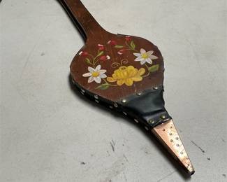 Hand-Painted Fireplace Bellows with Daisies and Yellow Blossom, Signed JoAnne