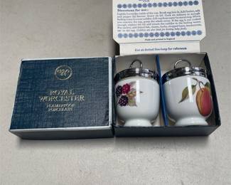 Royal Worcester Evesham Porcelain Egg Coddlers, Pair in Original Box
