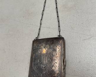 Sterling Silver Dance Purse with Engraved Scrolls and Chain Handle