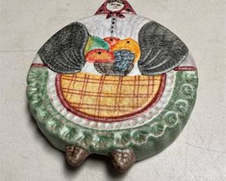 The Cellar Italy Hand-Painted Peasant Woman with Fruit Basket Wall Plaque, 1995