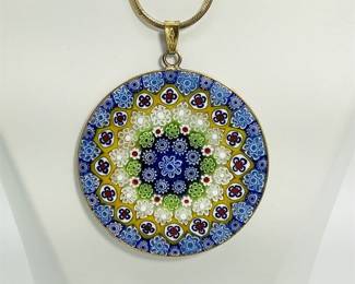 Danecraft Sterling Chain with Millefiori Glass Disc Pendant