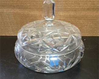 Cut Crystal Covered Candy Box with Pinwheel Cuts and Faceted Spire Finial