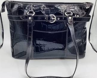 McKlein Black Croc-Embossed Patent Leather Laptop Tote