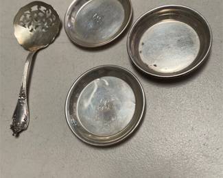 Manchester Sterling Pierced Bonbon Spoon and Three Small Sterling Dishes
