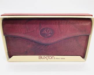 Buxton Organizer Clutch Burgundy Cowhide Wallet with Original Box