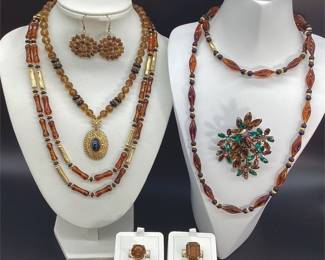 Napier, Avon and Other Brown Costume Jewelry with Rhinestone Brooch