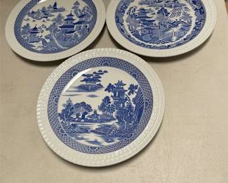 Spode Blue Room Willow Series Plates: New Bridge, Two Temples and Buffalo