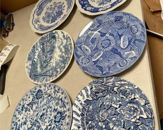 Spode Blue Room, Royal Wessex and Churchill Blue-and-White Plates, Group of Six