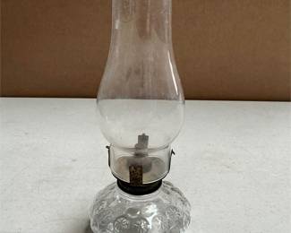 Miniature Kerosene Oil Lamp with Star Roundel Pressed Glass Font and Chimney
