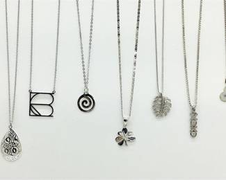 Nine Sterling Silver Necklaces with Monstera, Clover & Crescent Pendants
