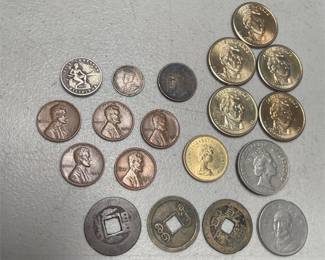 19 World and U.S. Coins with 1917 Canada Silver 5 Cents and Monroe Dollars