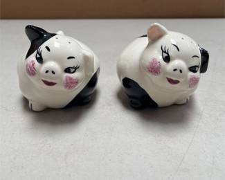 Black and White Pig Salt and Pepper Shakers with Rosy Cheeks
