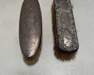 Two Sterling Silver-Backed Clothes Brushes, Engraved Oval and Repoussé Rose