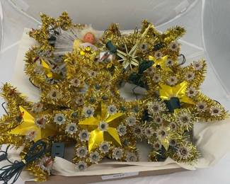 Gold toppers, for Christmas trees, light up, vintage style, tinsel and lights