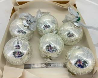 6 Silver glass ornaments for christmas tree, reflective decor