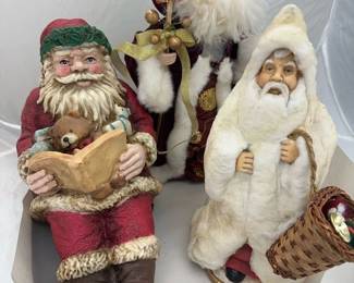 Santa trio, christmas decor, santa figurines