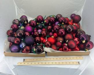 Red, Burg.,Purple glass ornaments, christmas tree decor