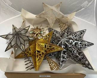 5 tree toppers, assorted gold and silver star christmas tree topper