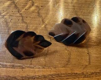 Vintage Carved Tortoiseshell-Style Leaf Earrings