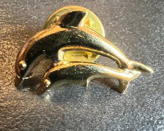 Double Dolphin Brass Lapel Pin