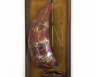 Mid-Century Modern Brutalist Metal Sailboat Wall Sculpture