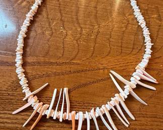Vintage Spondylus Shell Heishi and Spiked Dangle Necklace