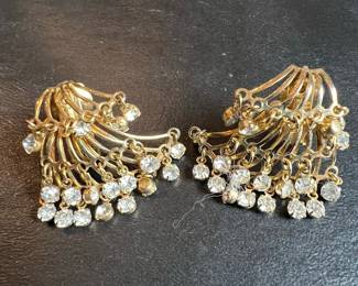 Vintage Mid-Century Rhinestone Chandelier Clip-On Earrings