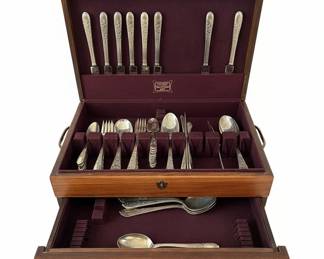 Wallace Silver Plate Flatware Set in Wooden Chest
