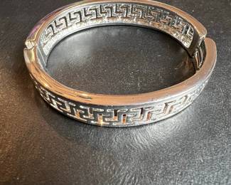 Greek Key Motif Hinged Bangle Bracelet