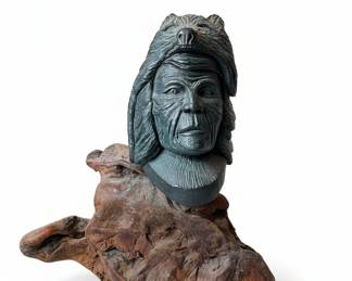 B. B. Beaudry Signed Native American Bear Headdress Bust