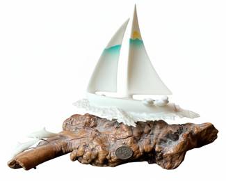 John Perry Sailboat and Dolphins Sculpture