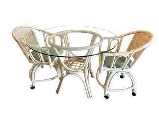 White Rattan Dining Set with Glass Top