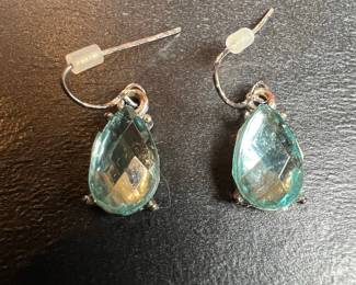 Teardrop Faceted Blue Glass Costume Earrings